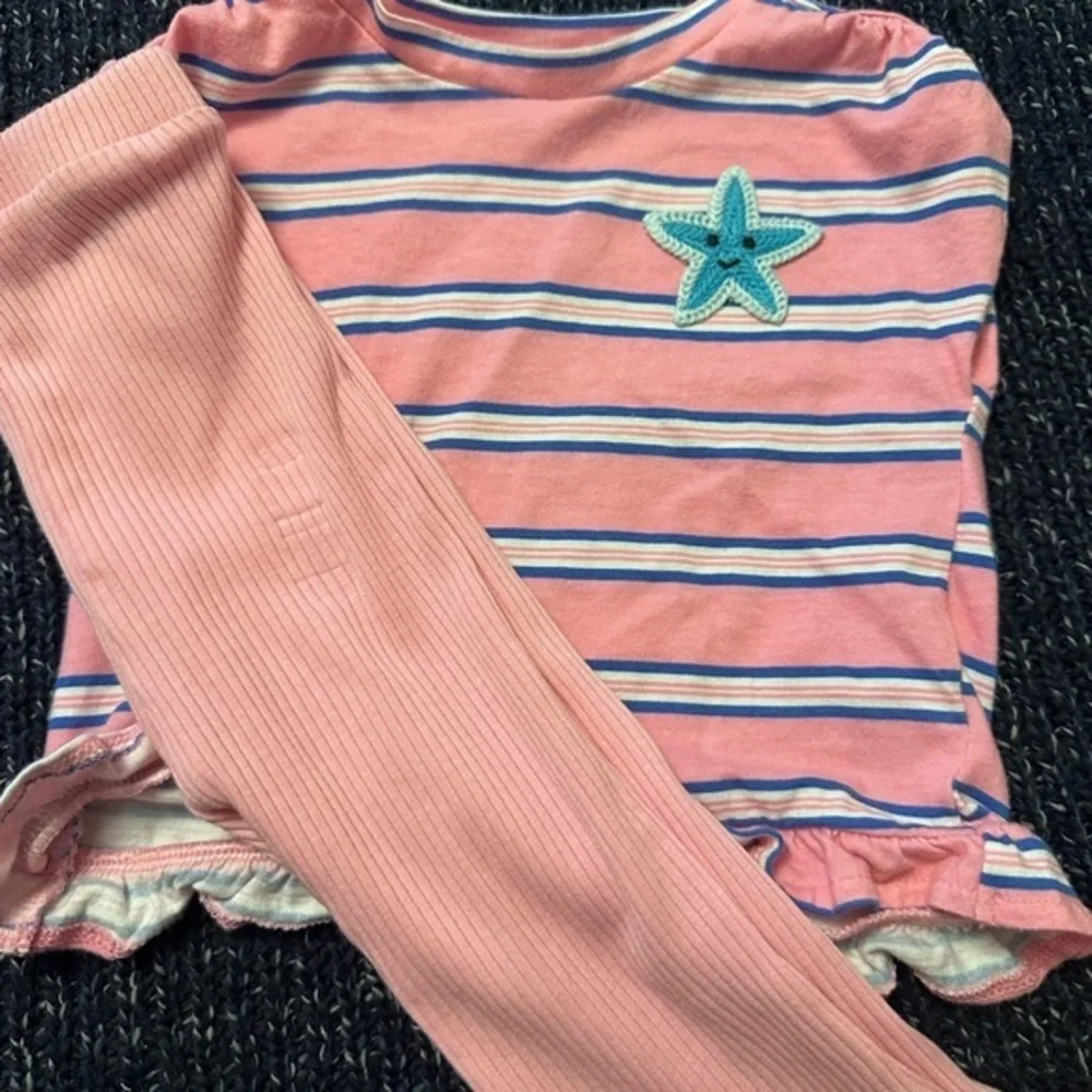 🌊 Old Navy Baby Girl Outfit Set 6-12M Pink Stripe Peplum Top & Leggings *